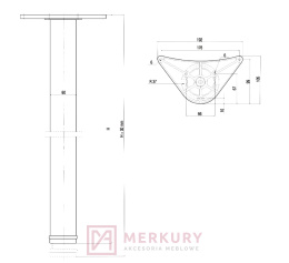 Noga stołowa H-710mm aluminium fi60 MERKURY Akcesoria Meblowe