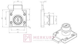 Zamek meblowy kwadratowy X-850 z kluczem łamanym w systemie 1 klucza 19x22mm MERKURY Akcesoria Meblowe