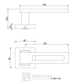 Klamka TOM T-1451-121 z szyldem kwadratowym chrom połysk MERKURY Akcesoria Meblowe