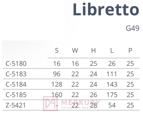 Uchwyt meblowy LIBRETTO C-5183  MERKURY Akcesoria Meblowe Mariusz Adamczyk