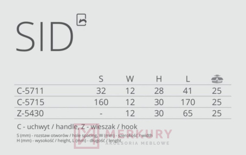 Uchwyt meblowy SID C-5715 MERKURY Akcesoria Meblowe Mariusz Adamczyk