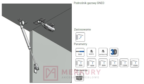 Podnośnik gazowy NEO 120N, fi 15mm, szary antracyt, GTV, sklep internetowy MERKURY Akcesoria Meblowe Mariusz Adamczyk
