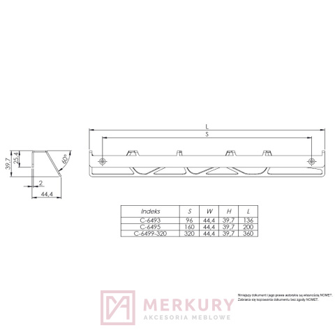 Uchwyt krawędziowy PRATO asymetryczny, czarny mat, NOMET, sklep internetowy MERKURY Akcesoria Meblowe Mariusz Adamczyk