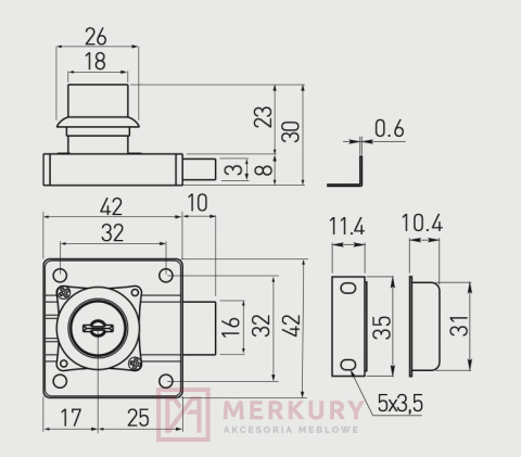 Zamek do drzwi z kluczem cyfrowym C-138, kwadratowy, GTV, sklep internetowy MERKURY Akcesoria Meblowe Mariusz Adamczyk