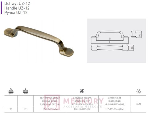 Uchwyt meblowy UZ-12, stare złoto, GTV, sklep internetowy MERKURY Akcesoria Meblowe Mariusz Adamczyk