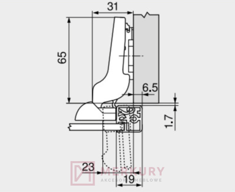 Zawias meblowy bliźniaczy BLUM 71T960AB BLUMOTION Clip-T 95° do wąskich ram aluminiowych SKLEP INTERNETOWY MERKURYAM