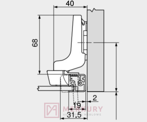 Zawias meblowy wpuszczany BLUM 71B970A do wąskich ram aluminiowych BLUMOTION Clip-T 95° SKLEP INTERNETOWY MERKURYAM
