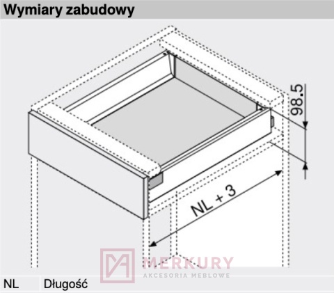 Prowadnica TANDEMBOX ANTARO BLUM 576.6501B BLUMOTION, 650mm, 65kg SKLEP INTERNETOWY MERKURY AKCESORIA MEBLOWE