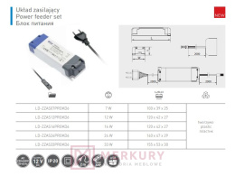 Zasilacz do taśm LED, 220/12V 16W, IP20, 6 x MINI AMP zasilacz z przewodami i rozdzielaczem