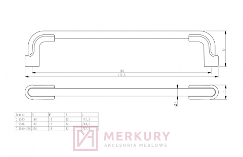 Uchwyt meblowy HERMES C-6519, czarny mat/chrom połysk, 320mm SKLEP INTERNETOWY MERKURY AKCESORIA MEBLOWE