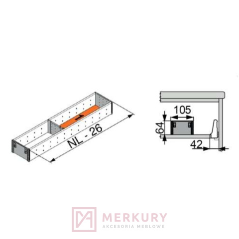 Wkład z przegródką do szuflady TANDEMBOX BLUM ZSI.500FI1, L-500mm SKLEP INTERNETOWY MERKURY AKCESORIA MEBLOWE