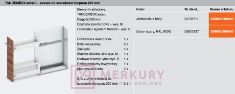 Cargo mini BLUM 358M50B0SADTB-F, szary, 200mm SKLEP INTERNETOWY MERKURY AKCESORIA MEBLOWE MARIUSZ ADAMCZYK