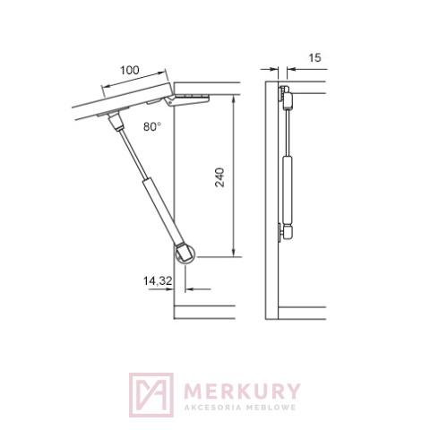 Podnośnik gazowy do szafki 150N, srebrny