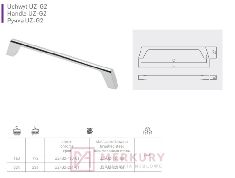 Uchwyt meblowy G2, czarny mat, 224mm