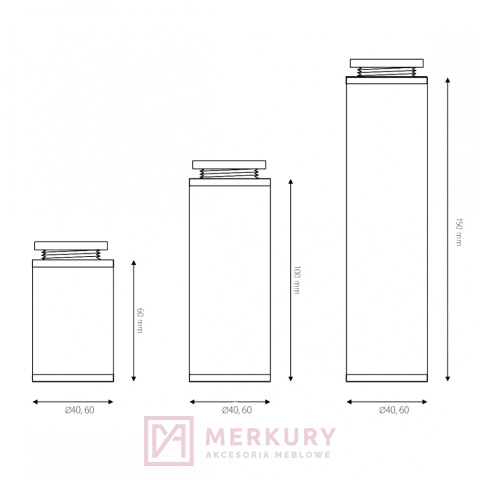 Nóżka meblowa okrągła fi 40mm, aluminium mat, H-60mm SKLEP INTERNETOWY MERKURY AKCESORIA MEBLOWE MARIUSZ ADAMCZYK