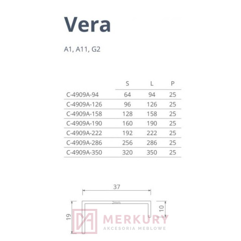 Uchwyt meblowy VERA C-4909A MERKURY Akcesoria Meblowe Mariusz Adamczyk