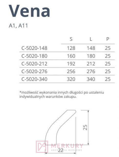 Uchwyt meblowy VENA C-5020 MERKURY Akcesoria Meblowe Mariusz Adamczyk