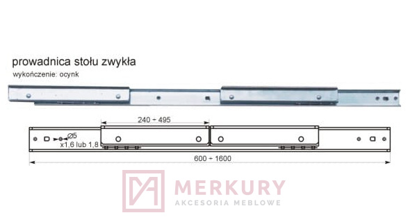 Prowadnica do stołu zwykła SAZ L-600 mm MERKURY Akcesoria Meblowe