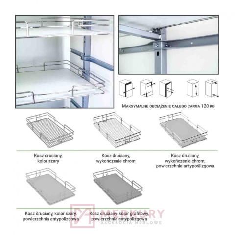 Kosz Cargo Maxi FVG 6-poziomowy biały 400mm H-1900-2080mm MERKURY Akcesoria Meblowe