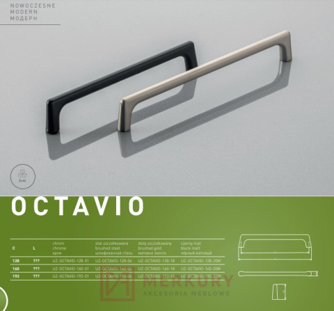 Uchwyt meblowy UZ-OCTAVIO złoty szczotkowany 128mm MERKURY Akcesoria Meblowe
