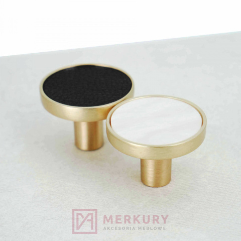 Gałka meblowa SCHAFFNER SKÓRKA CZARNA złoty szczotkowany MERKURY Akcesoria Meblowe