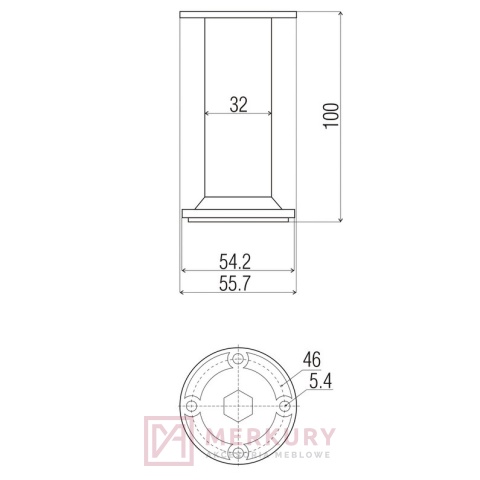 Nóżka meblowa DA10 DC aluminium mat fi32mm H-100mm MERKURY Akcesoria Meblowe