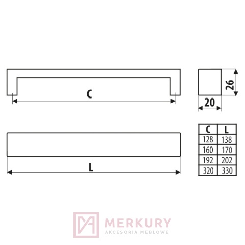 Uchwyt meblowy GAMET UA59 160mm stal szczotkowana inox MERKURY Akcesoria Meblowe