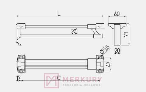 Wieszak meblowy GTV WSD400 czarny mat/chrom połysk MERKURY Akcesoria Meblowe