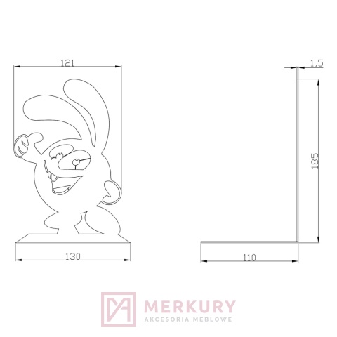 Podpórka pod półkę KRÓLIK czarny mat 185X130mm MERKURY Akcesoria Meblowe