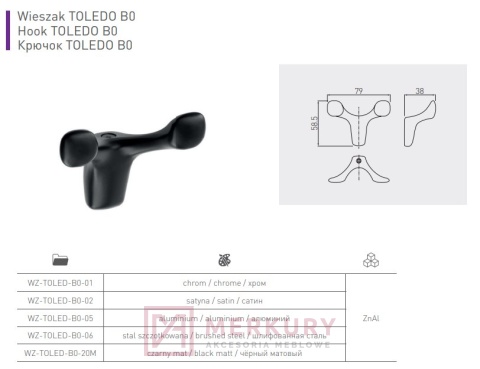 Wieszak meblowy TOLEDO B0 MERKURY Akcesoria Meblowe Mariusz Adamczyk
