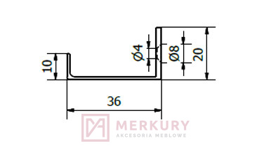 Uchwyt meblowy krawędziowy U9 złoty mat 250mm MERKURY Akcesoria Meblowe
