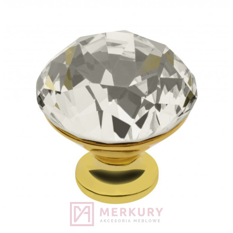 Gałka meblowa kryształowa GTV CRPB30 biały kryształ złoty połysk MERKURY Akcesoria Meblowe