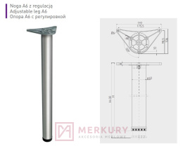 Noga stołowa regulowana, aluminium mat, fi 60mm, H-820mm