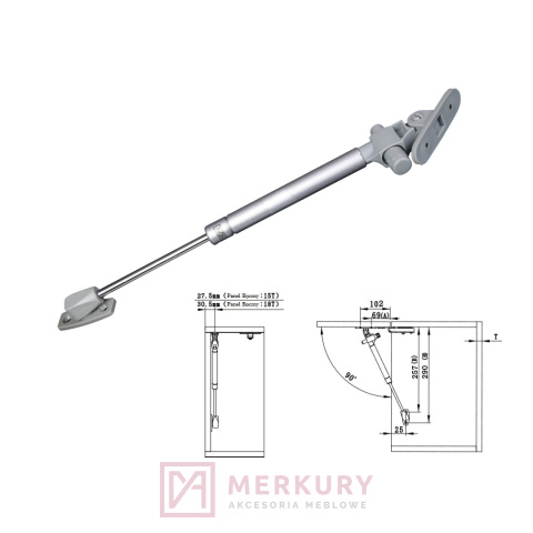 Podnośnik gazowy z cichym domykiem SFD007A 50N szary MERKURY Akcesoria Meblowe