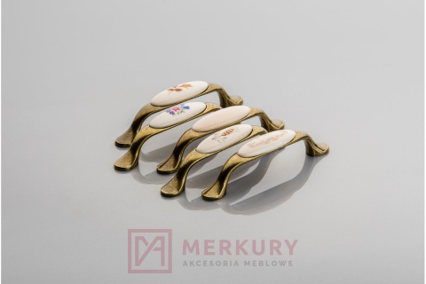 Uchwyt porcelanowy GTV 728P stare złoto porcelana autumn rose 96mm MERKURY Akcesoria Meblowe