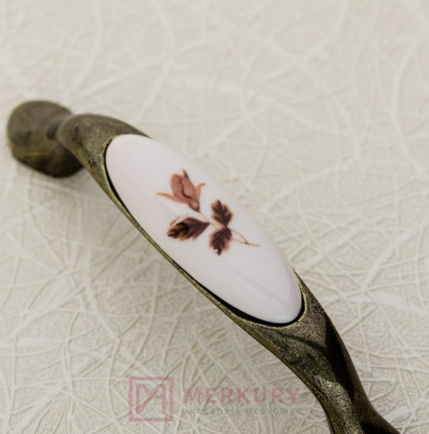 Uchwyt porcelanowy GTV 728P stare złoto porcelana autumn rose 96mm MERKURY Akcesoria Meblowe