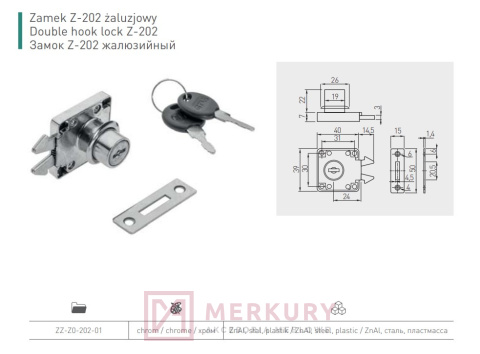 Zamek mablowy GTV żaluzjowy harmonijkowy ZZ-202 chrom połysk MERKURY Akcesoria Meblowe