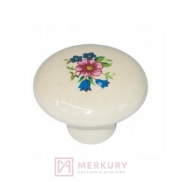 Gałka porcelanowa GP20 porcelana mleczna kwiat niebiesko-różowy fi 32mm MERKURY Akcesoria Meblowe