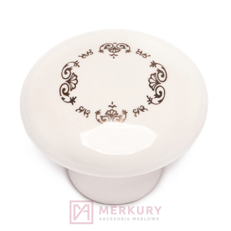 Gałka meblowa DG20, porcelana mleczna ze złotą plecionką, fi 37mm