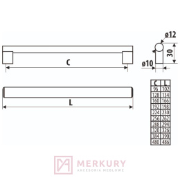 Uchwyt meblowy GAMET RE81 stal szczotkowana inox 320mm MERKURY Akcesoria Meblowe