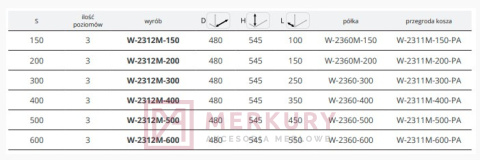 Kosz Cargo mini 3-poziomowy W-2312M srebrny 500mm MERKURY Akcesoria Meblowe