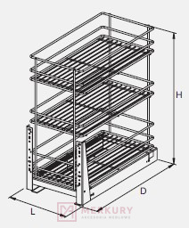 Kosz Cargo mini 3-poziomowy W-2312M srebrny 500mm MERKURY Akcesoria Meblowe