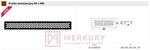 Kratka wentylacyjna TE12.0345.07.039 czarny 60x484mm MERKURY Akcesoria Meblowe