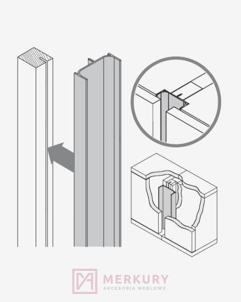 Listwa korytkowa pionowa C 28.0402.017.ICE.MAT 5000mm ice mat MERKURY Akcesoria Meblowe