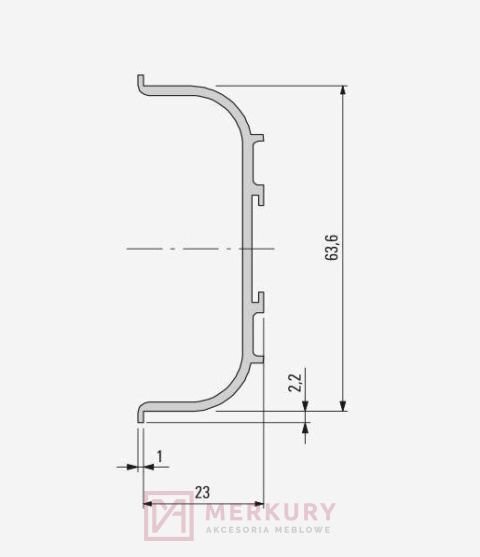Listwa korytkowa pozioma C 28.0202.00.AL 5000mm aluminium MERKURY Akcesoria Meblowe