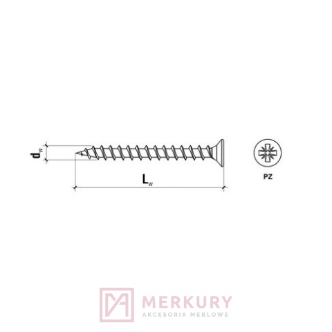 Wkręt hartowany z łbem stożkowym 6,0x90mm KDH 5kg MERKURY Akcesoria Meblowe