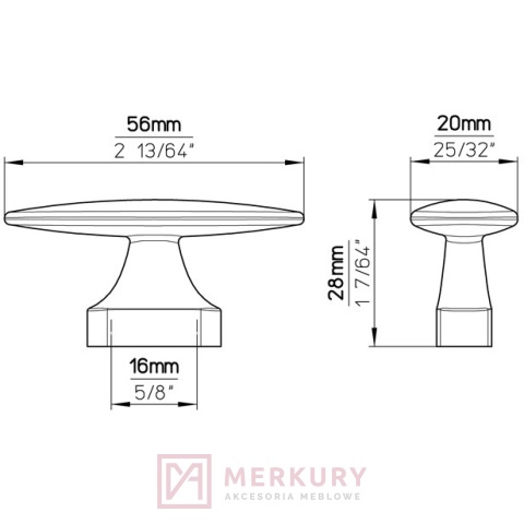 Gałka meblowa 2441 nikiel satynowy 56x20mm MERKURY Akcesoria Meblowe