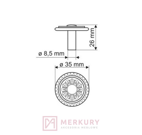 Gałka meblowa GA11 z szyldem SD02 czarny mat fi 35mm MERKURY Akcesoria Meblowe
