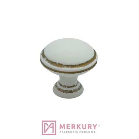 Gałka meblowa GR49 biała ze złotymi przetarciami fi 29mm MERKURY Akcesoria Meblowe