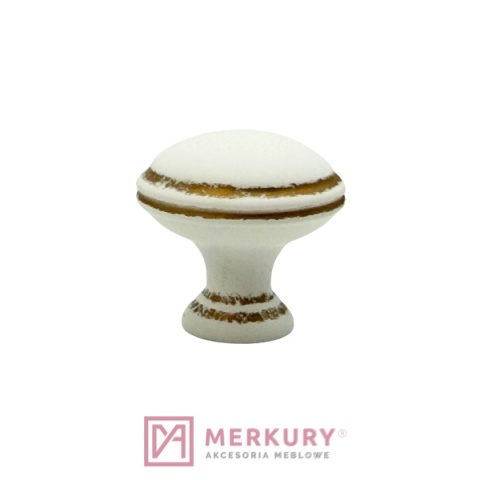 Gałka meblowa GR49 biała ze złotymi przetarciami fi 29mm MERKURY Akcesoria Meblowe